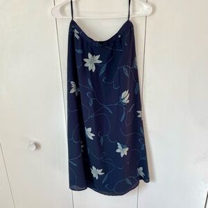 Talbots Navy Blue Floral Midi Skirt, 100% Silk, 90s Cottage Core